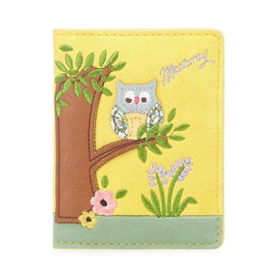 Yellow owl print travel card wallet